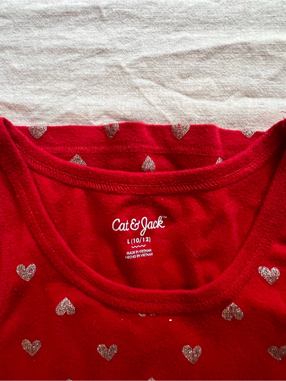 Cat & Jack Red Tee with Silver Glitter Hearts